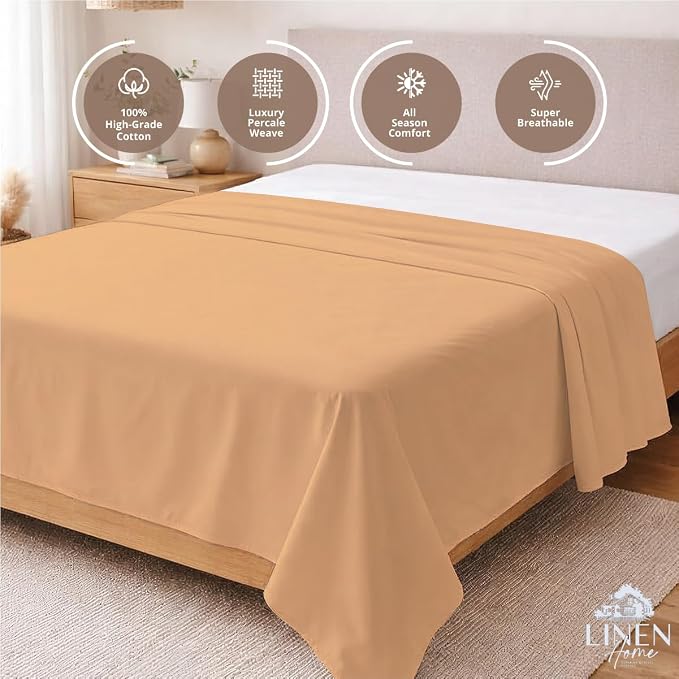 Linen Home 100% Cotton Percale 1 Flat Sheet, Twin Size - Image 3