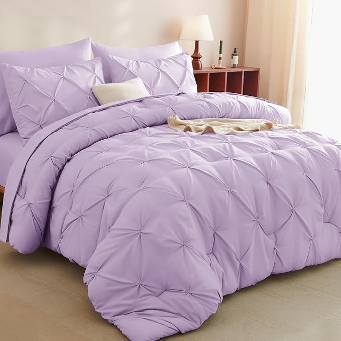 HIMEET Pintuck Bed in a Bag, 7 Pieces Queen Size Comforter Set Lavender - Image 8