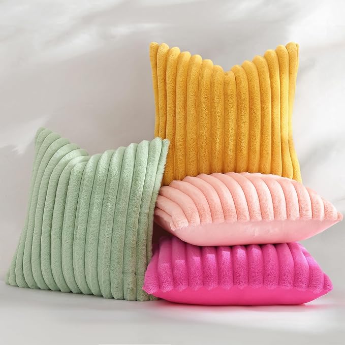 decorUhome Summer Cozy Faux Fur Throw Pillow Covers 16x16 Set of 2 Decorative - Image 5