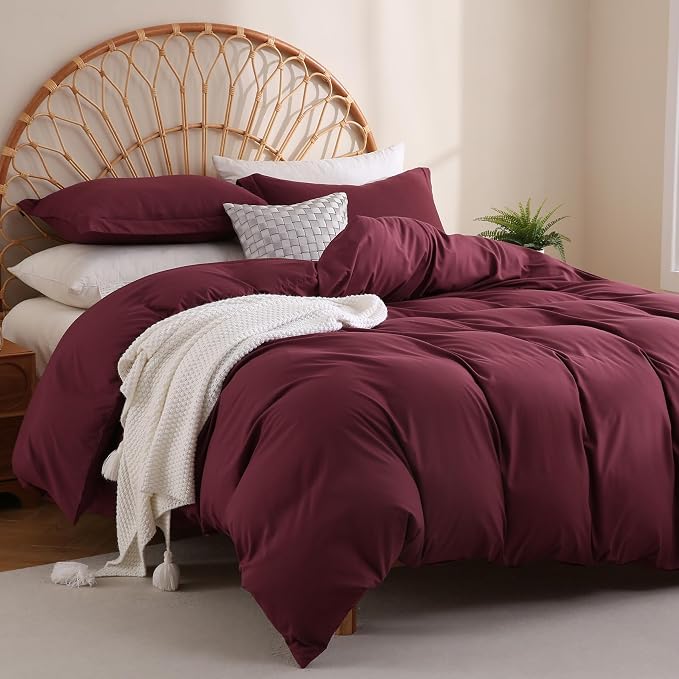 JSD Burgundy Duvet Cover Set King Size, 3 Piece Duvet Cover - Image 6