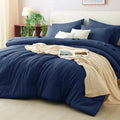 CozyLux King Size Comforter Set Navy Blue, 7 Pieces Bed in a Bag King Comforter by CozyLux