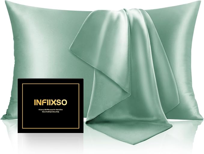 INFIIXSO Silk Pillow Cases 2 Pack Standard Size, Ultra Smooth & Soft Mulberry by INFIIXSO