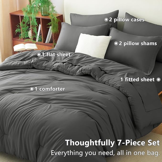 CozyLux Oversized Queen Comforter Set Dark Grey, 7 Pieces Bed in a Bag - Image 6