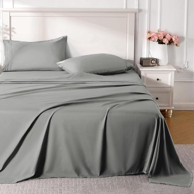 ROSE&RISY Light Grey Full Sheet Set, 4 Pieces Soft Bedding Queen Sheet Set by ROSERISY