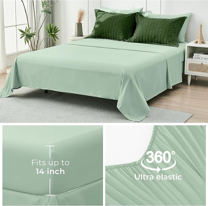 HYMOKEGE Dark Green/Sage Green Full Size Comforter Sets Seersucker 7 Pieces - Image 7