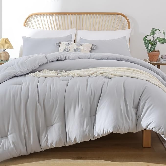 ROSGONIA King Size Comforter Set Light Grey by ROSGONIA