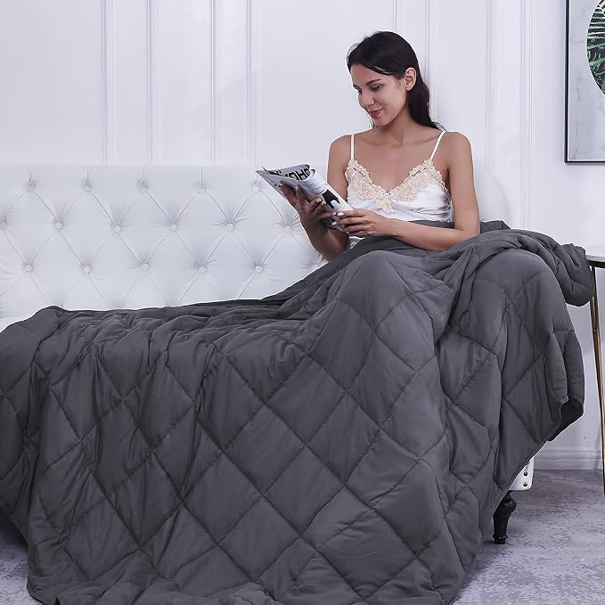 L'AGRATY Weighted Blanket for Adults- Dark Grey, Twin Full Size Heavy Throw - Image 7