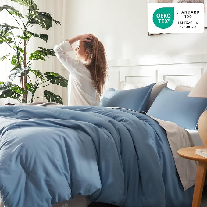 Litanika King Comforter Set Grayish Blue, 3 Pieces Lightweight Solid Bedding - Image 4