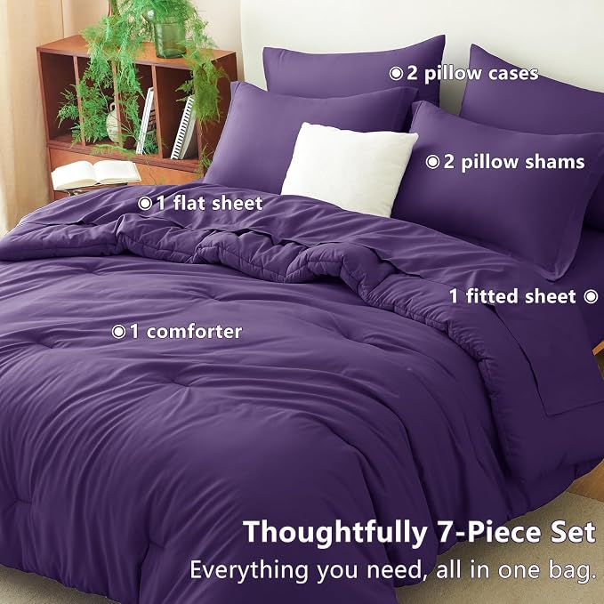 CozyLux King Size Comforter Set Purple, 7 Pieces Bed in a Bag King Comforter Set - Image 6