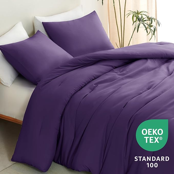 CozyLux King Size Comforter Set Purple, 3 Pieces Solid Comforters King Size - Image 4