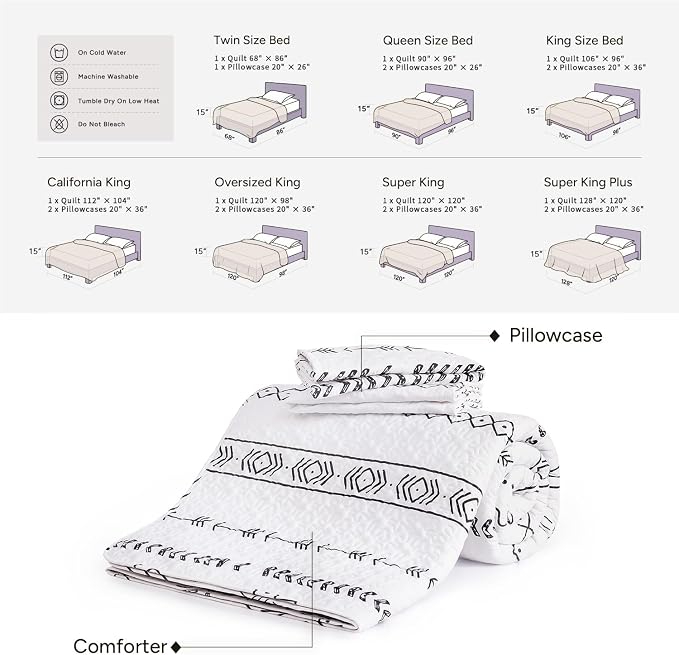 Andency White Twin Quilt Set, 2 Pieces Boho Lightweight Soft Striped Bedspread - Image 6