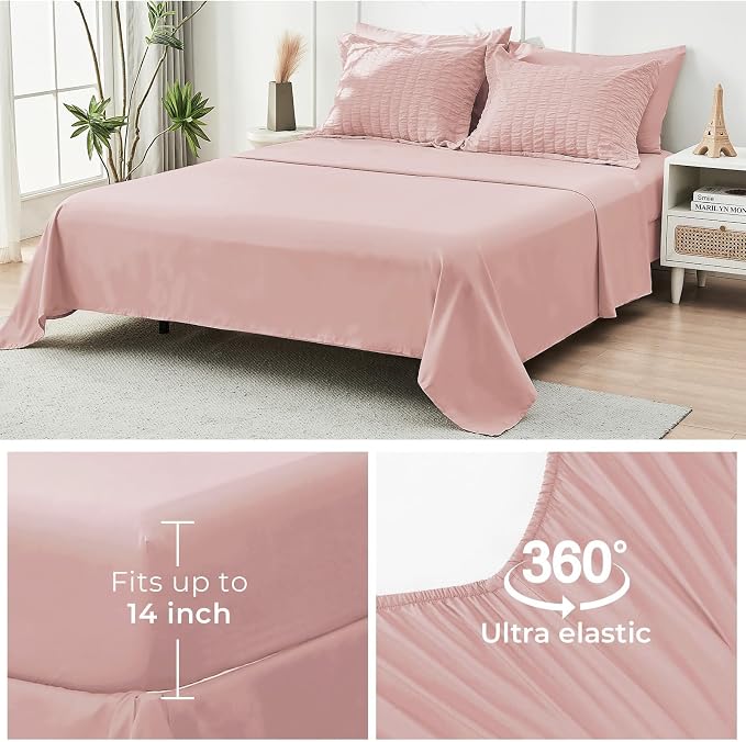 HYMOKEGE Rose Gold King Size Comforter Set Seersucker 7 Pieces, All Season - Image 7