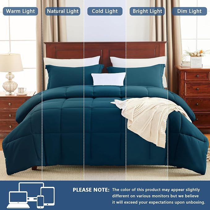 CozyLux Oversized Queen Comforter Set, 3 Pieces Lyons Blue 98x98 Box Stitched - Image 5
