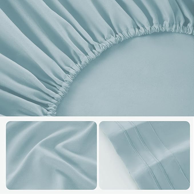 ROSE&RISY Light Blue Sheet Set, 4 Pieces Soft Bedding Queen Sheet Set, - Image 6