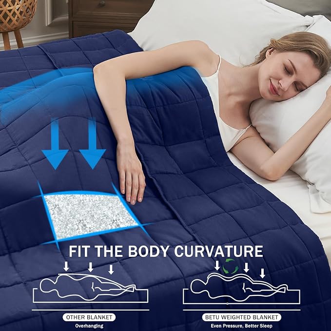 Navy Blue Weighted Blanket for Adults 12lbs, Queen Size Cooling Heavy Throw - Image 2