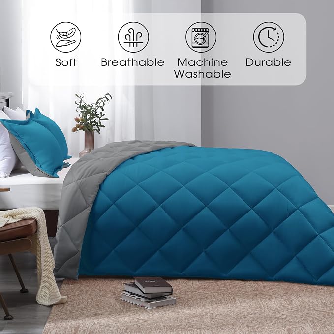 Basic Beyond California King Comforter Set, Algiers Blue/Charcoal Gray - Image 2
