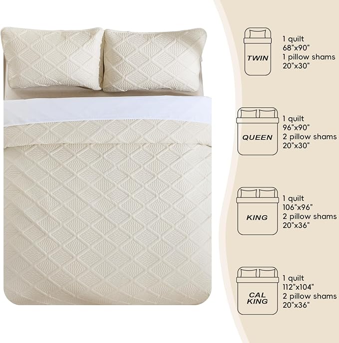 Yiran Quilt King Size Beige Summer Bedspreads Bedding Set 3 Pieces Thin - Image 7