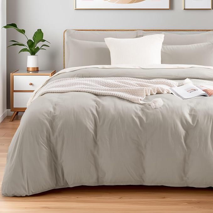 NEXHOME PRO Duvet Cover Queen Size, 100% Washed Cotton Orgnic Linen Like by NEXHOMEPRO