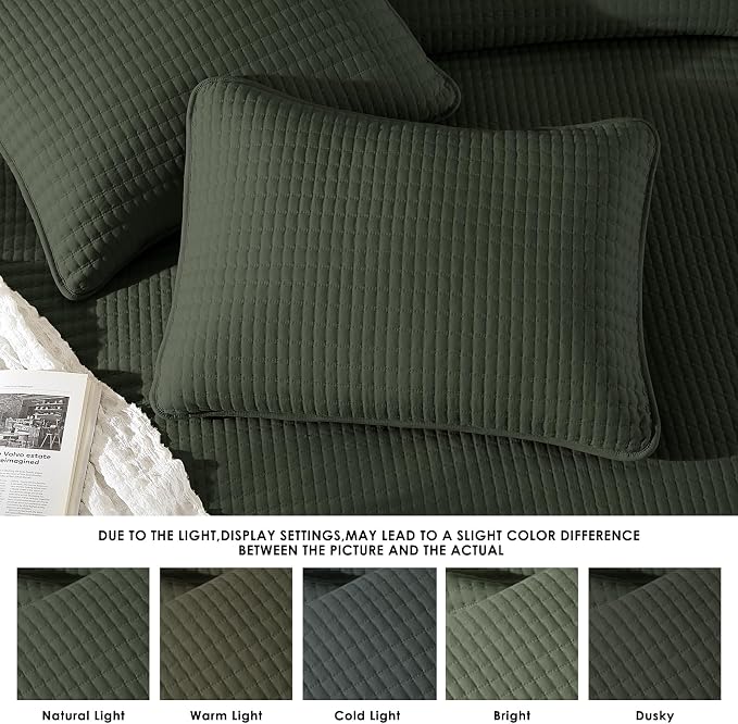WRENSONGE King Size Quilt-3 Pieces Lightweight Bedspreads Dark Green King Quilt - Image 6