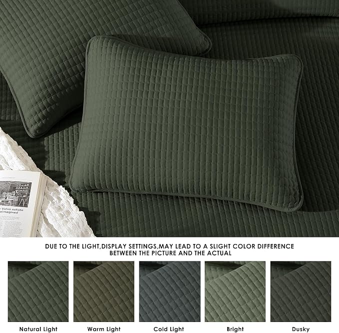 WRENSONGE Queen Quilt-3 Pieces Lightweight Bedspreads Dark Green Queen Size - Image 6