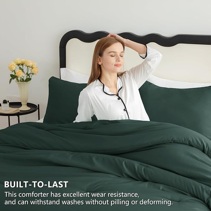 CozyLux Oversized King Comforter Set Forest Green, 3 Pieces 120x98 Solid - Image 3
