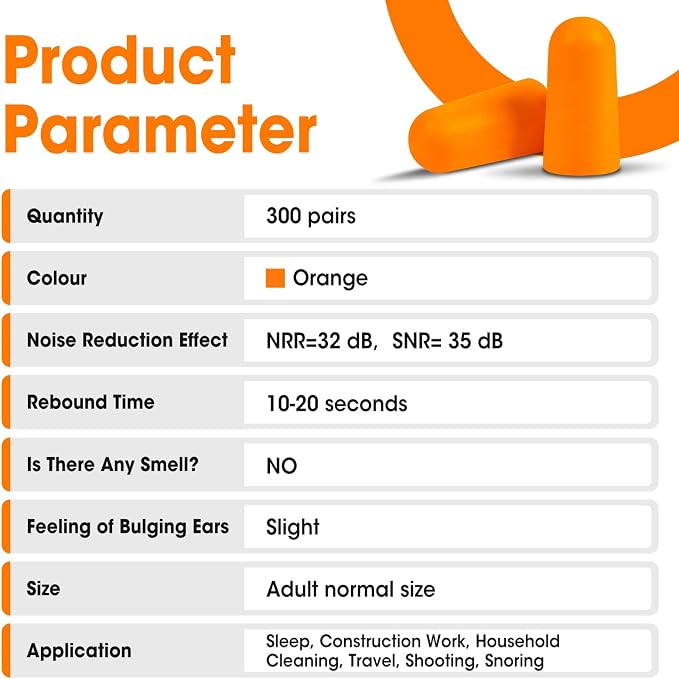 AZEN 300 Pairs Ear Plugs, NRR 32dB Soft Foam Ear Plugs - Image 6