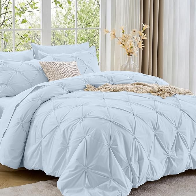 Sasttie Queen Comforter Set, 7-Piece Bed in a Bag, Pintuck Bedding Sets by SASTTIE