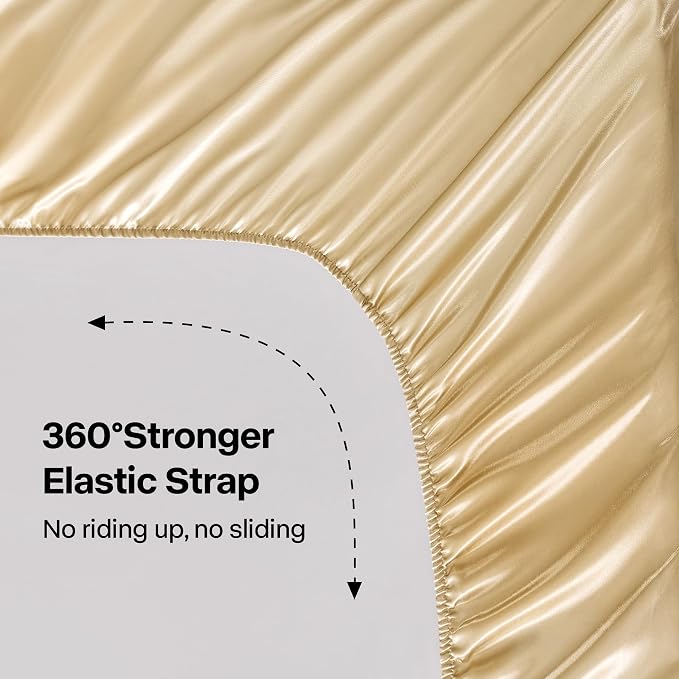 BEDELITE Satin Sheets Twin XL Size Bed Set, Luxury Soft Champagne Silky Sheet - Image 4