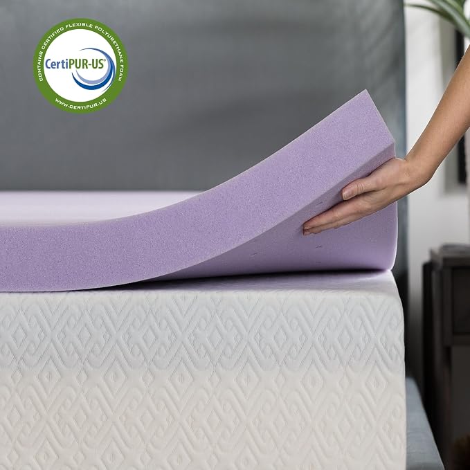 Lucid 3 Inch Lavender Memory Foam Mattress Topper, Queen Size – Essential Oil - Image 4