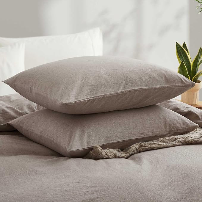 100% Cotton Duvet Cover King Size, Mauve Brown Linen-Like Natural Bedding Set - Image 3