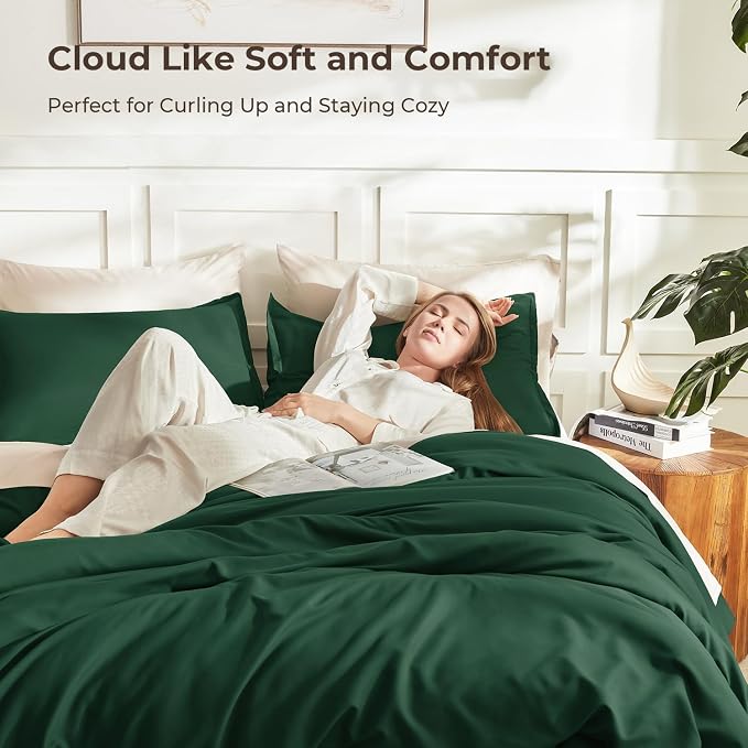 Litanika Dark Emerald Green Twin/Twin XL Comforter Set, 2 Pieces Solid Forest - Image 2