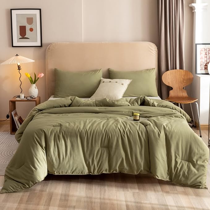 ROSGONIA California King Comforter Set Olive Green, All Season Bedding Blanket - Image 2