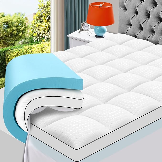 MASVIS Queen Size Dual Layer 4 Inch Memory Foam Mattress Topper, 2 Inch Cooling by MASVIS