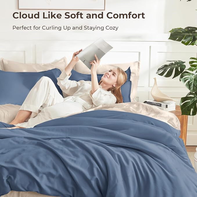 Litanika Haze Blue Comforter King Size, 3 Pieces Lightweight Solid Bedding - Image 2