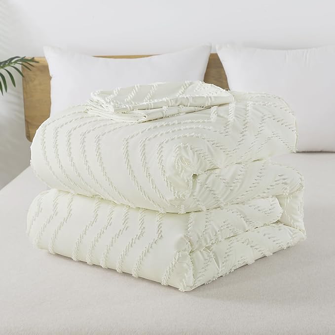Andency Ivory California King Comforter Set, Boho Cal King Soft Warm Tufted - Image 7