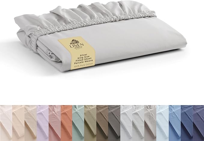 Linen Home 100% Cotton Percale Weave Fitted Sheet, King Size, 1 Deep Pocket by LINENHOME