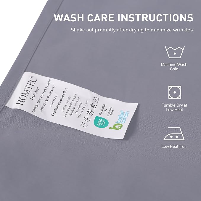 California King Size Flat Sheet 2 Pack, 100% Cotton Percale Flat Bed Sheet - Image 4