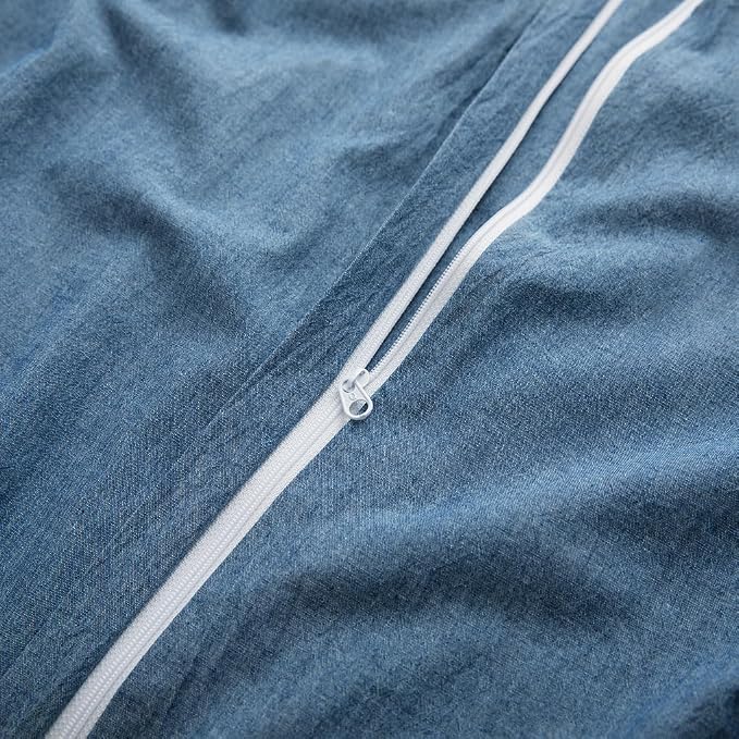 LOVQUE 100% Washed Cotton Duvet Cover Queen Size, Denim Blue Fade-Resistant - Image 5