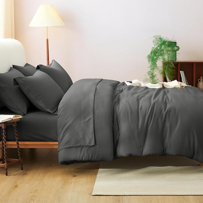 CozyLux Oversized King Comforter Set Dark Grey, 7 Pieces Bed in a Bag Comforter - Image 7