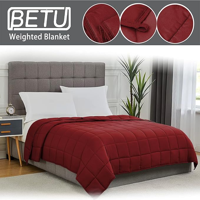 Red Weighted Blanket for Adults 20lbs, Queen Size Cooling Heavy Throw Blanket - Image 5