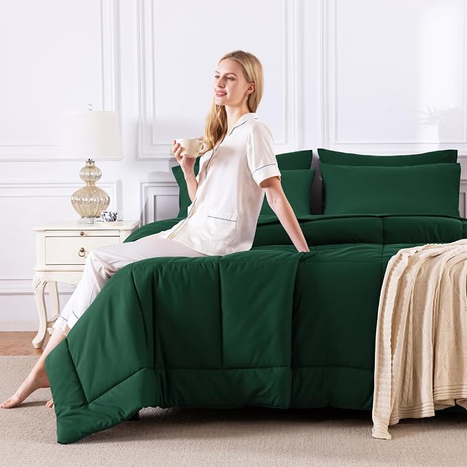 CozyLux Full Size Comforter Sets Emerald Green, 7 Pieces Bed in a Bag, All - Image 7