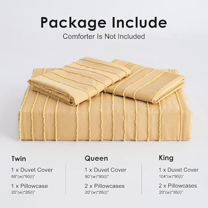 WARMDERN Yellow Boho Duvet Cover Set Queen Size, Striped Textured Duvet Cover - Image 6