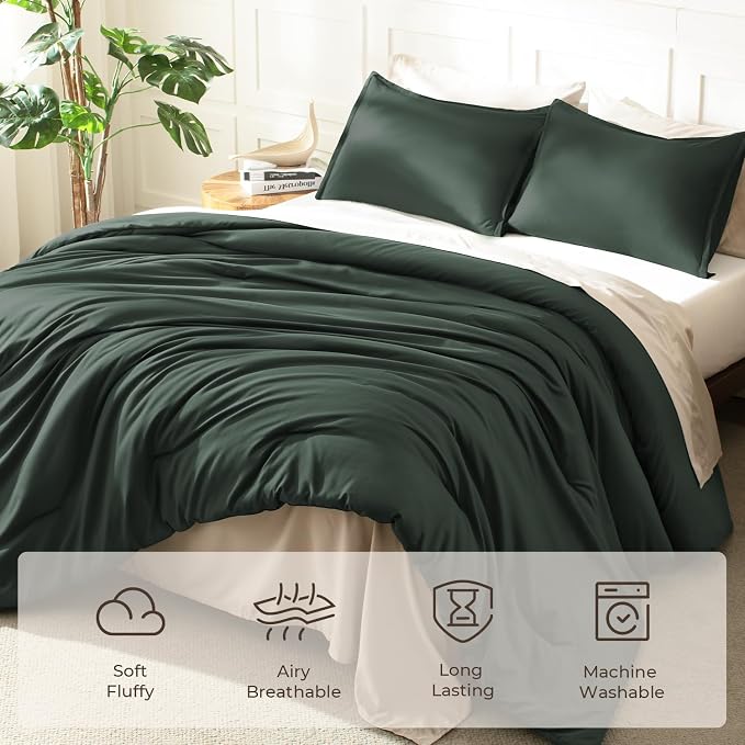 Litanika Forest Green Comforter Set Queen Size, 3 Pieces Lightweight Solid - Image 3