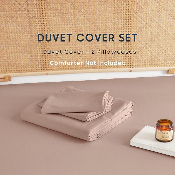 Wake In Cloud - Cotton Duvet Cover Set, King Size, Dusty Rose Pink, 100% Washed - Image 2
