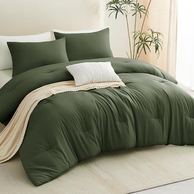 CozyLux Twin Comforter Set Olive Green, 2 Pieces Twin Extra Long Solid - Image 9
