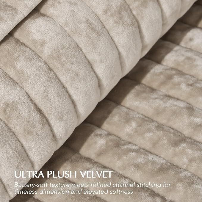 EVERGRACE Velvet Quilt Set King Size, Luxurious Soft Striped Channel Bedding Set - Image 5
