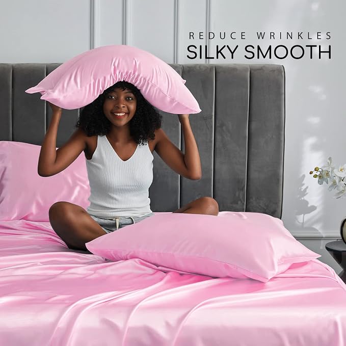 MR&HM Satin Bed Sheets, Twin XL Size Sheets Set - Image 3