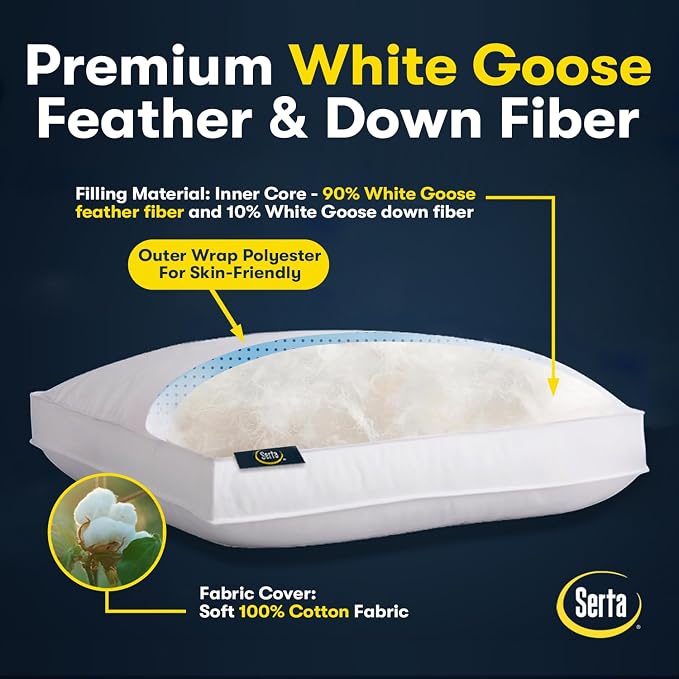 Serta Hotel Collection Pillows Queen Size Set of 2 White Goose Feather Down - Image 2