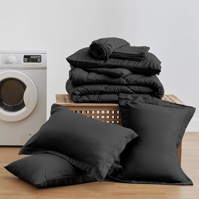 Love's cabin Queen Comforter Set Black, 7 Pieces Queen Bed in a Bag, All Season - Image 9