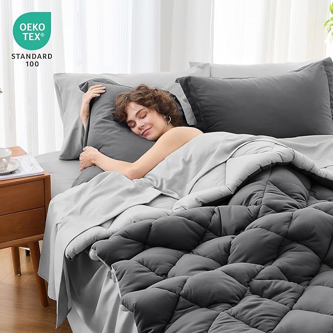 MUXHOMO 7 Pieces Queen Comforter Set, Reversible Bed in a Bag Queen Size - Image 4